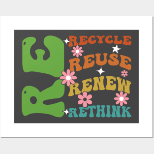 Recycle Reuse Renew Rethink Earth Day Posters and Art